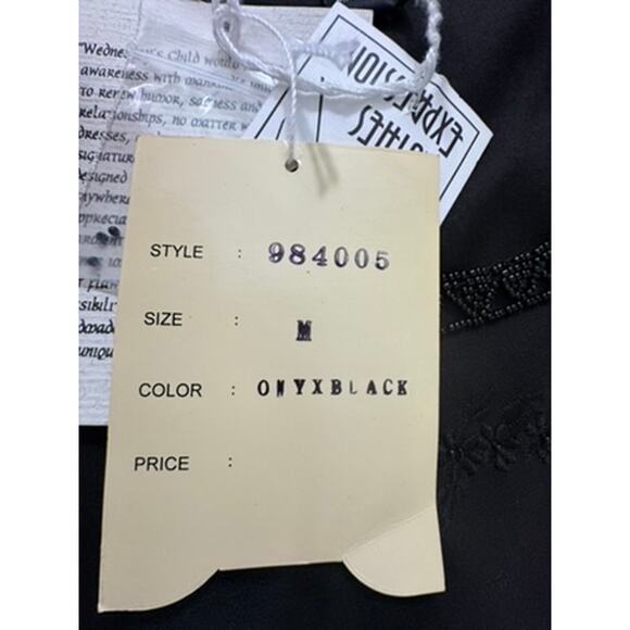 NWT!! "WEDNESDAY'S CHILD" Blk 100% Silk Sheer Beaded Dress Goth Hi Low Hem SZ M - Picture 6 of 15